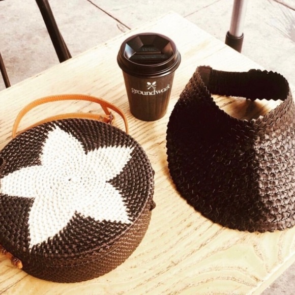 Circular Rattan Bag Handmade In Bali Leather Straps - Picture 4 of 6